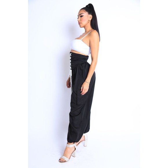 Women's Casual High Waist Cargo Pocket Drawstring Snatch Me Jogger Pants Comfy - Picture 8 of 9